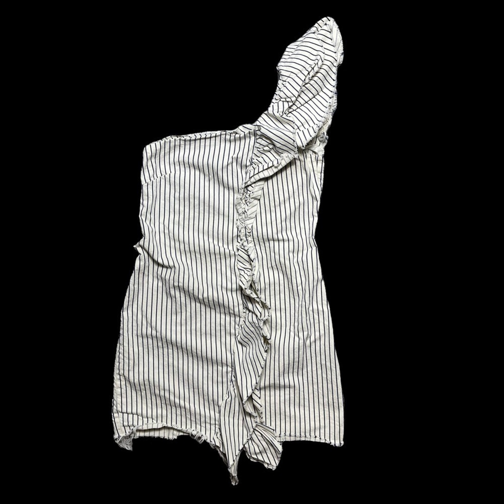 Zara One Shoulder Asymmetrical Striped Denim Mini Dress S